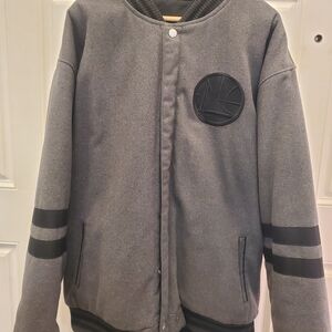 NBA Mens Reversible Wool Nylon Jacket Golden State Warriors Grey/Black.